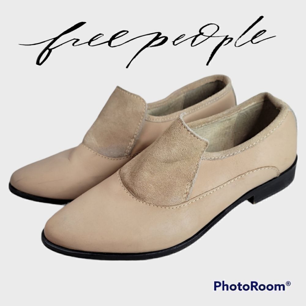 Free People  Natural Tan ALL Leather Suede  Moccasin Loafers Gore